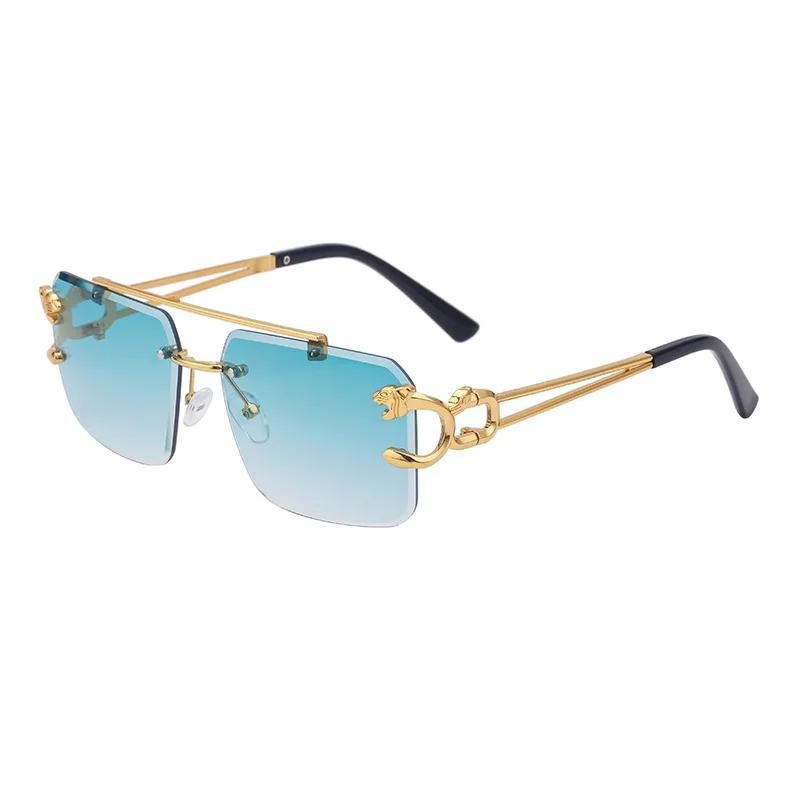New Fashion Male Leopard Rimless Sunglasses Double Bridges Gradient Ocean Film Shades Uv400 Popular Female Sun Glasses