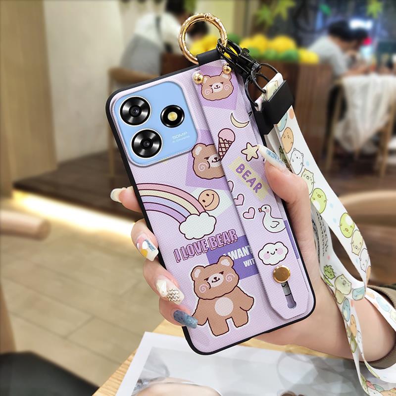 Dirt-resistant Wristband Phone Case For ZTE Blade A73 4G/V50 Smart Anti-knock Cartoon Wrist Strap Phone Holder Soft Case