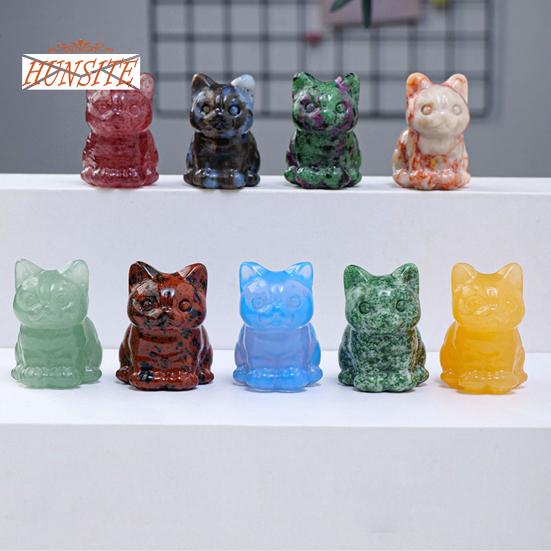 Faux Crystal Cat Statue, Adorable Appearance, Mini Lucky Cat Figurine