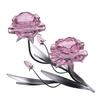 Hestia Pink Glass Rose 2 Stem Candle Holder With 2 Tone Black And Silver Base