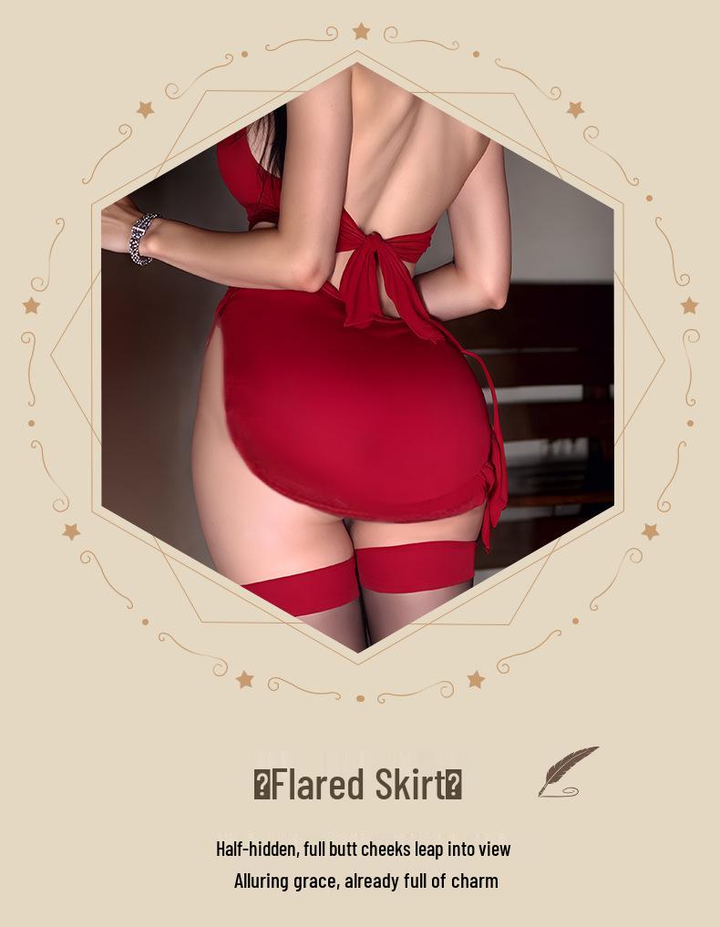 Bridal Red Peony Embroidered Halter Lingerie Set