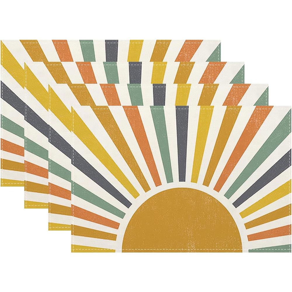 

Summer Placemats Set of 4, 12x18 Inch Colorful Stripes Yellow Sunshine Table Mats Outdoor Boho Summer Rainbow Sun Decorative Tab 30x45cm-4PC
