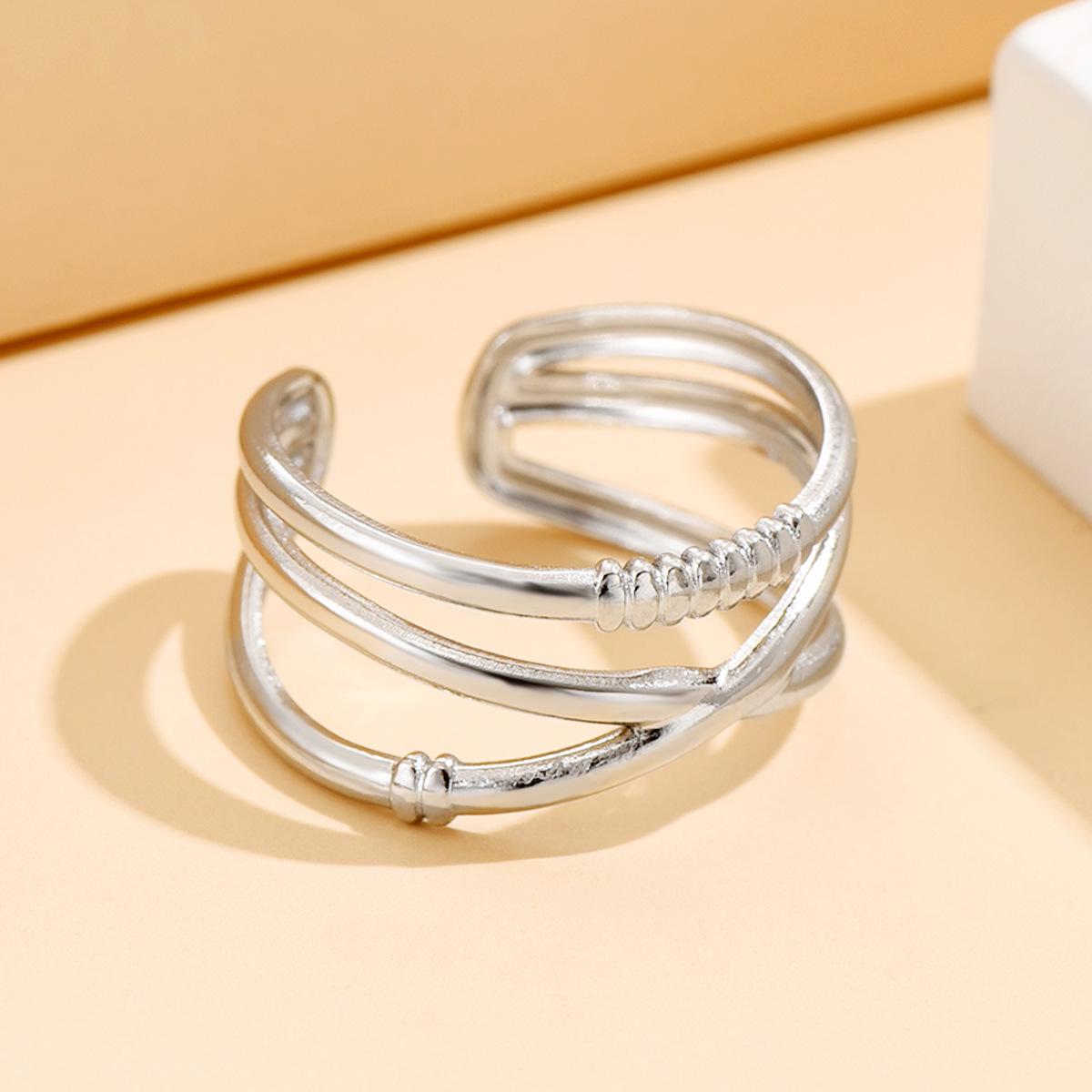 Elegant Geometric Stainless Steel Open Ring - Adjustable and Fashionable