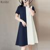 Women Casual Round Neck Short Sleeve Patchwork Dress