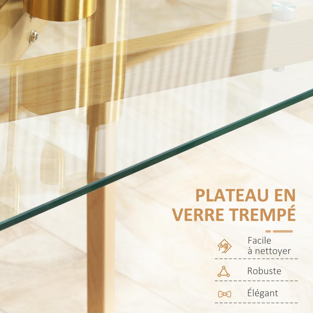 4-person dining table, 120x60x76cm, kitchen table, tempered glass top and steel legs, transparent