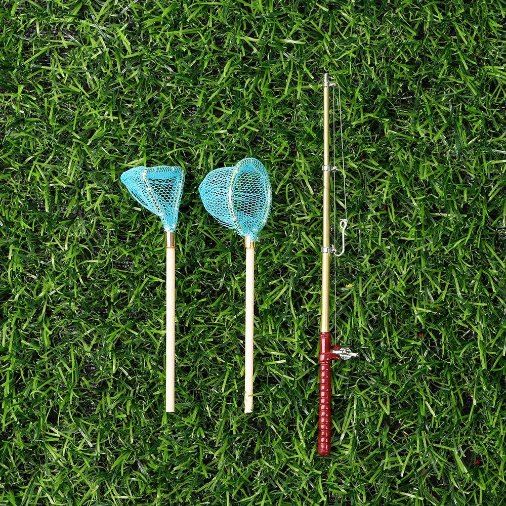 1:12 Scale Miniature Fishing Rod Fish Pole Trammel Net Dollhouse Decoration Doll Accessories Scene Model Micro Landscape