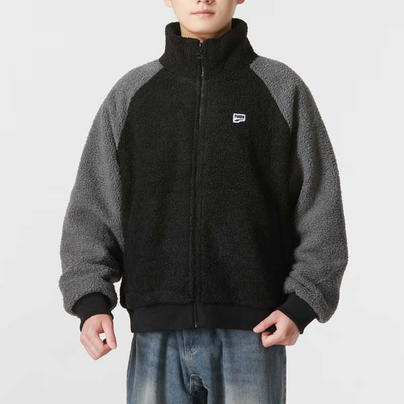 Puma FW22 Color Block Faux Shearling Zip Jacket Unisex Jackets Multicolor 539569-01