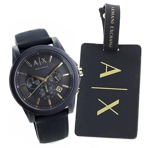A|X Armani Exchange Pair Watches AX7105 (Black, Rubber Strap) with Storage Box for Men and Women, Gift Box, Travel Tag, and Name Tag