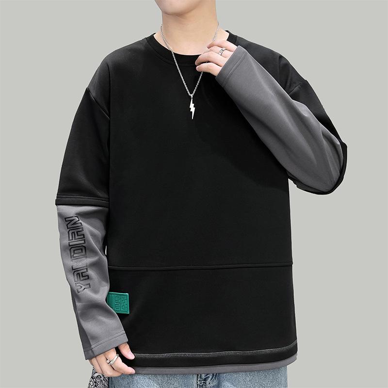 Herren Rundhals-Sweatshirt Frühling und Herbst Neu Japanisch Trendy Locker Lässige Oberteile Vielseitige Unifarbe Übergröße Teenager
