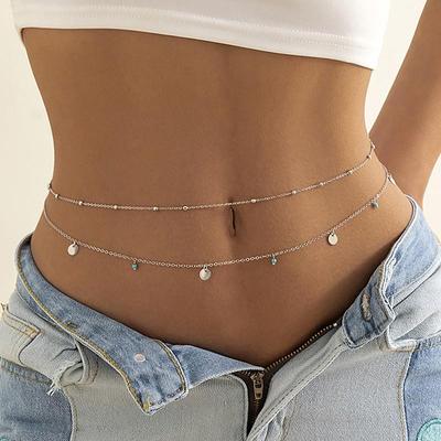 Elegante Catena da Vita con Pendente di Paillettes Turchesi - Sexy Catena da Corpo Stile Vacanza