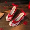 Embroidered Shoes Fringed Hanfu Shoes Antique Xiuhe Shoes Chinese Inner Heightening Cloth Shoes