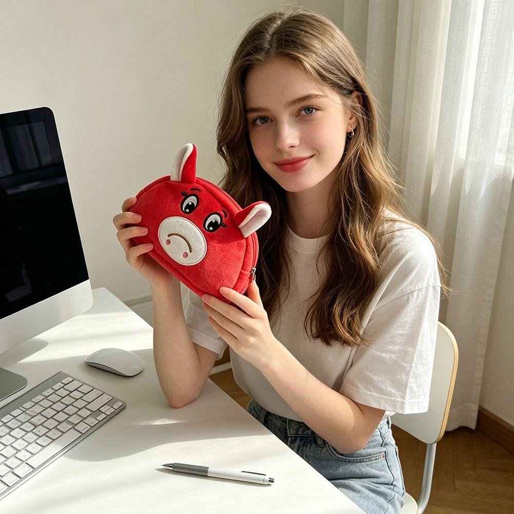 Large Capacity Pencil Case Plush Stationery Pouch Cartoon Earphone Pouch Stationery Organizer
