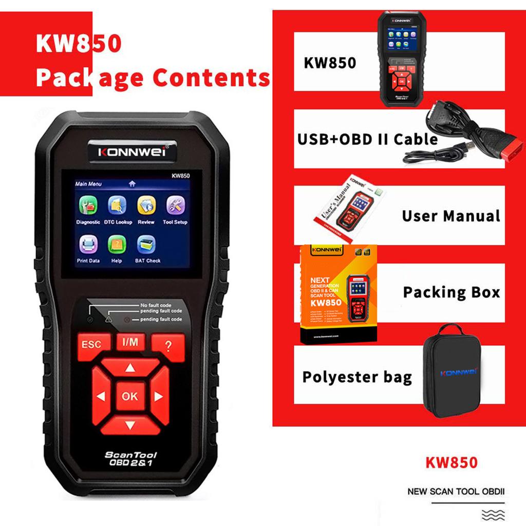 KONNWEI KW850 OBDII Scanner Auto Code Reader Diagnostic Check Engine Light Scan Tool for OBDII Cars