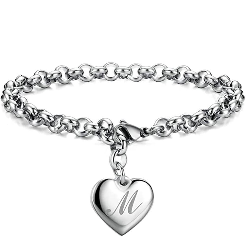26-Letter Engraved Titanium Steel Bracelet for Women - Stylish European & American Design with English Letters