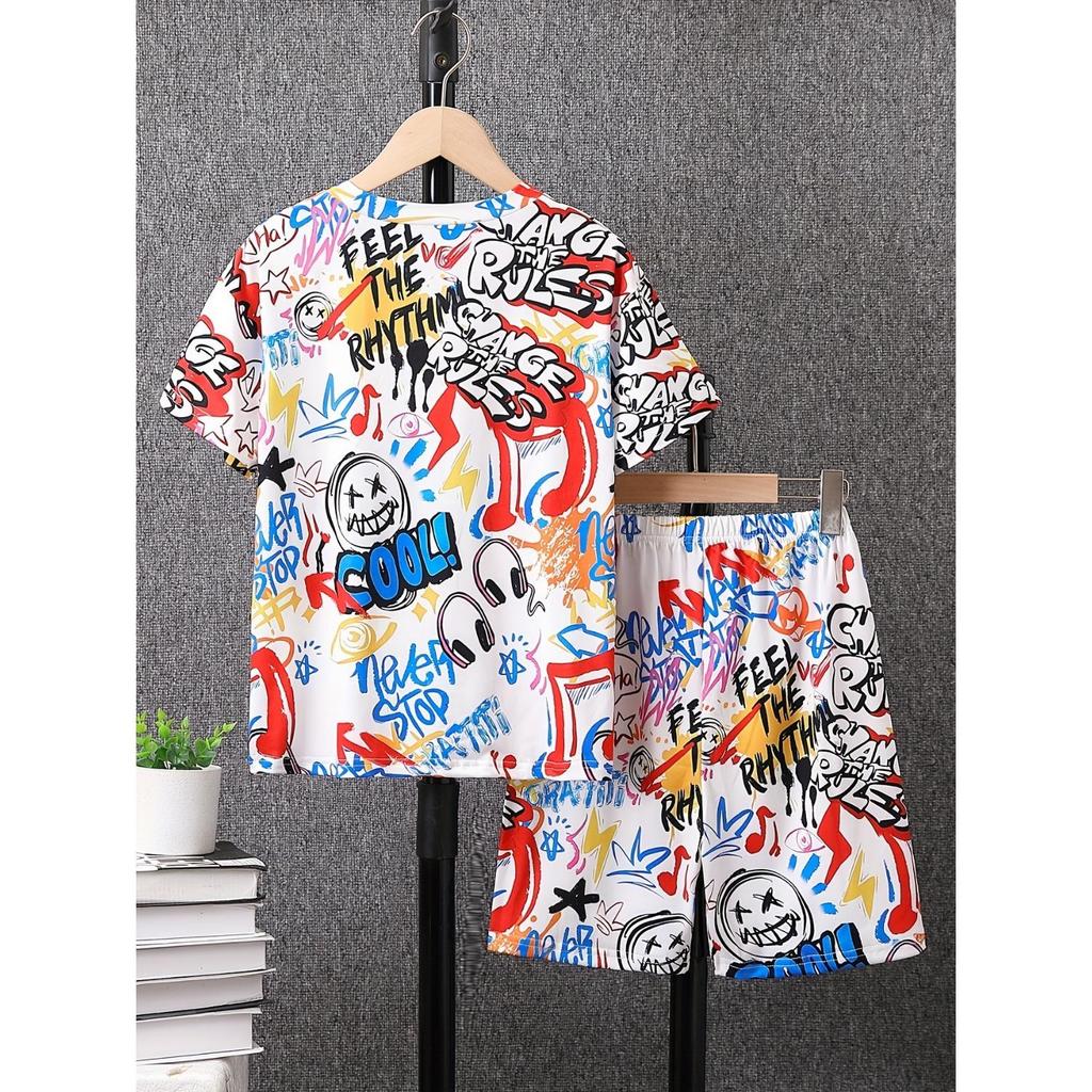 Summer Best-selling Street Leisure Fashion Youthful Vitality 3D Letter Pattern Printing Comfortable Children's Set