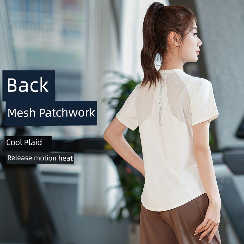 

Летняя Легкая Свободная Спортивная Одежда для Бега Женская Одежда для Тренировок в Зале, Йоги, Сетчатая Вставка, Дышащие Быстросохнущие Топы White short sleeve S