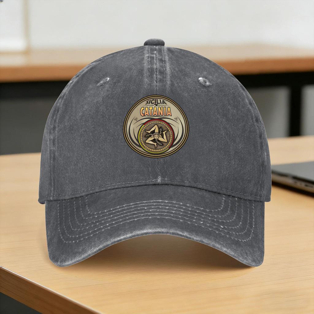 Washed Baseball Cap Catania Sicilia Trinacria Summer Trucker Hat For Women WoWomen  yk Retro Outdoor Gym Sun Snapback Cap
