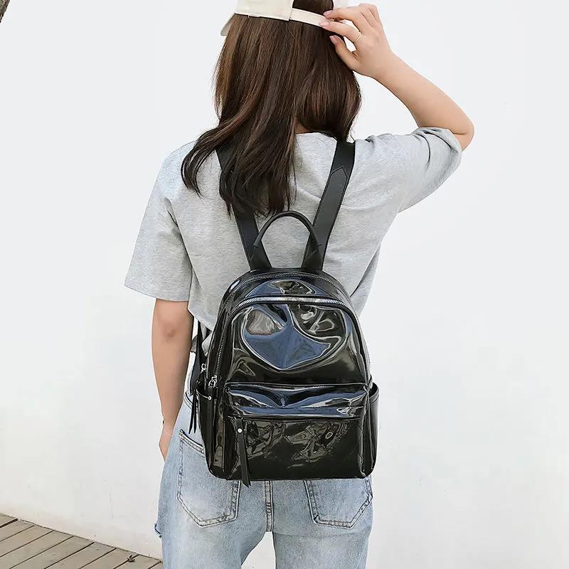 Damski Wielofunkcyjny Miękki Plecak PU Wszechstronna Uliczna Torba z Jasną Powierzchnią Jednokolorowa Casualowa Torba na Jedno Ramię