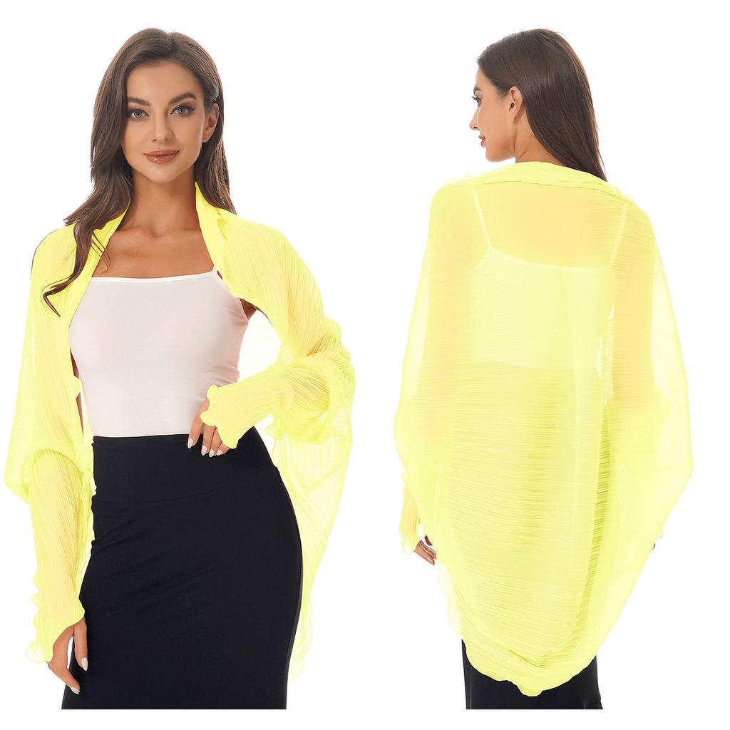 Womens Summer Chiffon Shawl Casual Long Sleeve Sun Protection Tops Open Front Shawl Wraps Scarf Driving Cover Ups Beachwear New