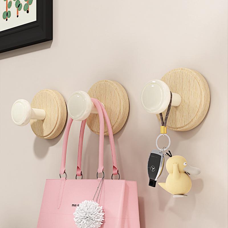 Beech Wood Suction Cup Hook, Punch-Free Vacuum Adhesion for Bathroom, Toilet, Clothes, or Hats
