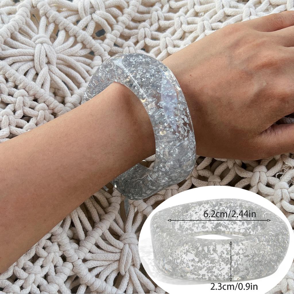 Irregular Wind Smudging Acrylic Bracelet, Exaggerated Translucent Gold Foil Resin Wide-Sided Bracelet
