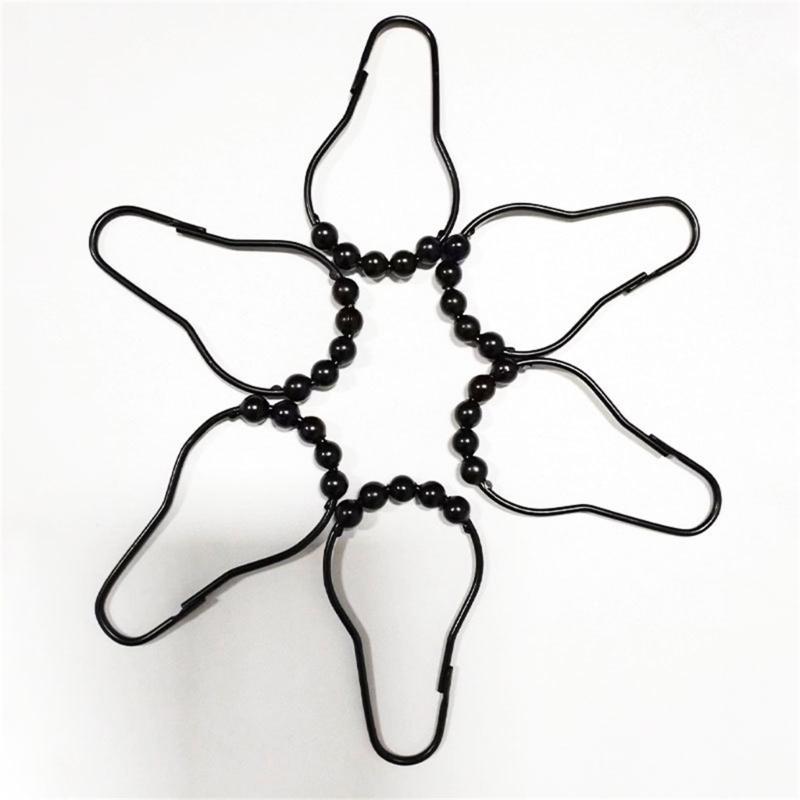 12pcs Rusts Resistant Stainless Steel Bath Curtain Hooks Rustproof 5 Beaded Shower Rod Hook Bathroom Accessories