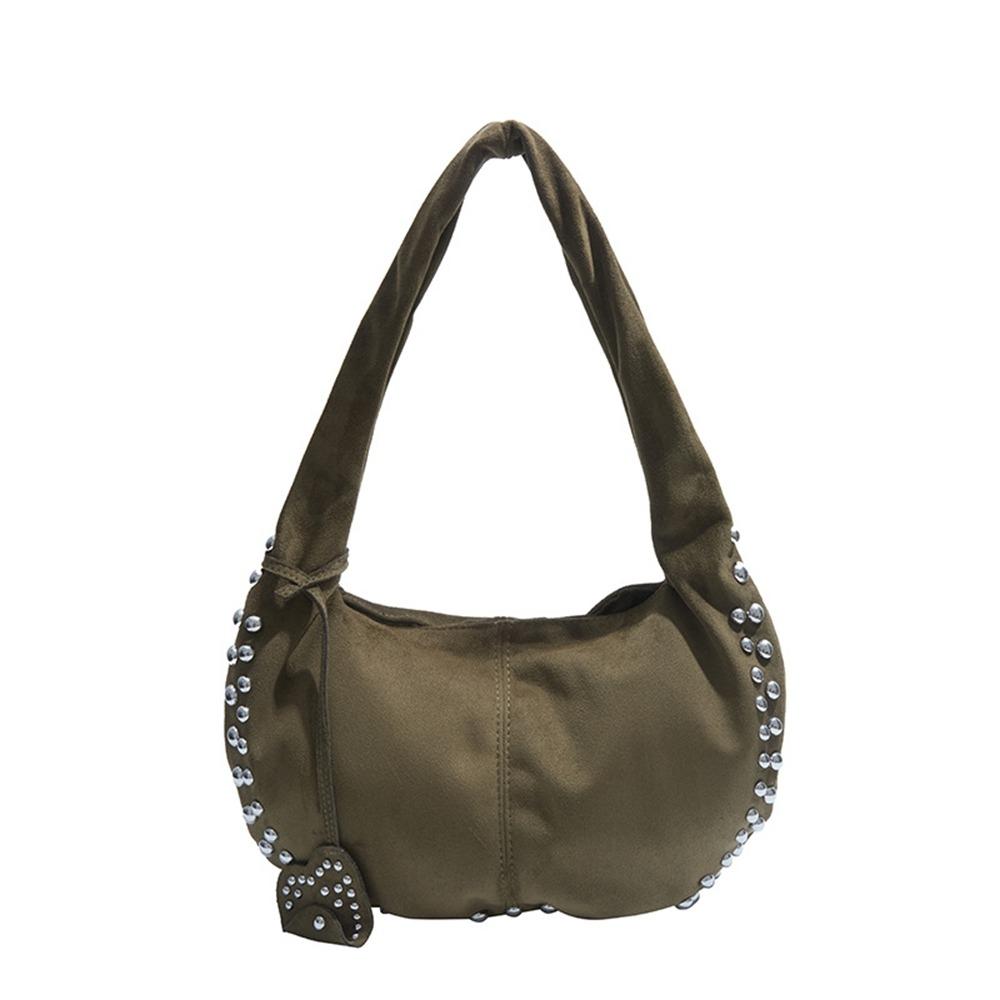 

Retro American Style Locomotive Style Underarm Bag Large Capacity Rivet Shoulder Bag Girls зелёный