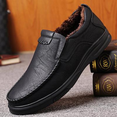 Winter Plush Leather Shoes Men Loafers Soft Cow Leather Men Casual Shoes New Male Footwear Black Brown Slip-on Men Shoes