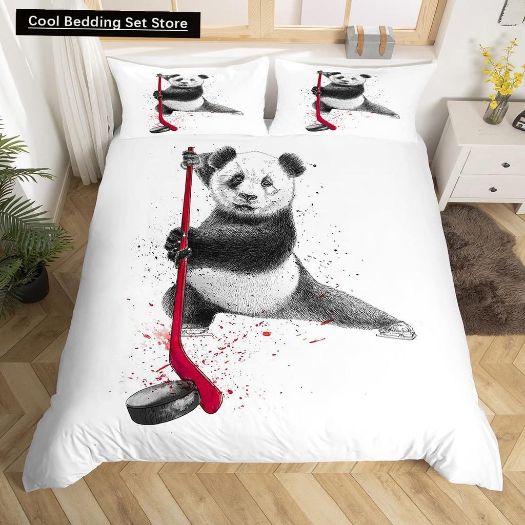 Comforter Ice Hockey Puck Hockey Player Winter Event Bedding Set Boys Sports Game Black Polyester Comforter