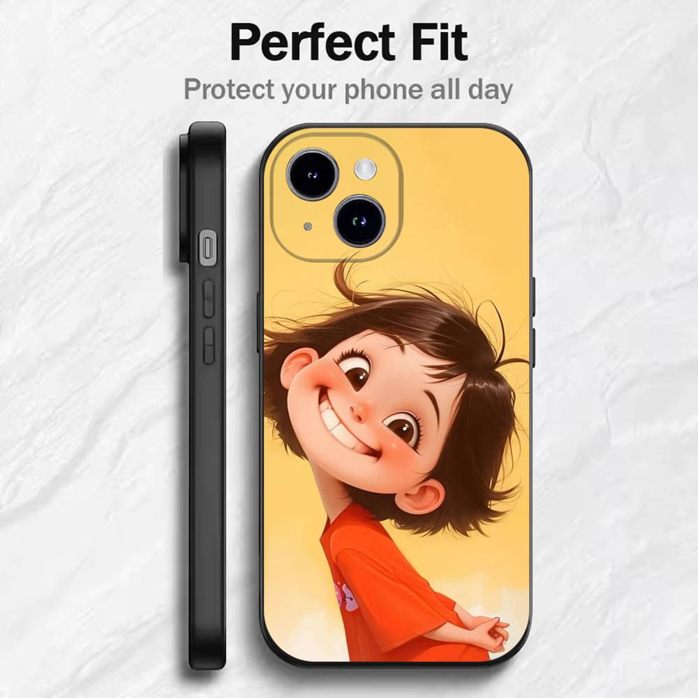 Cute Angry Little Girl Phone Case For 17 16 15 14 13 12 11 Mini XS XR X 6S 6 Pro Max Plus Black Soft Cover