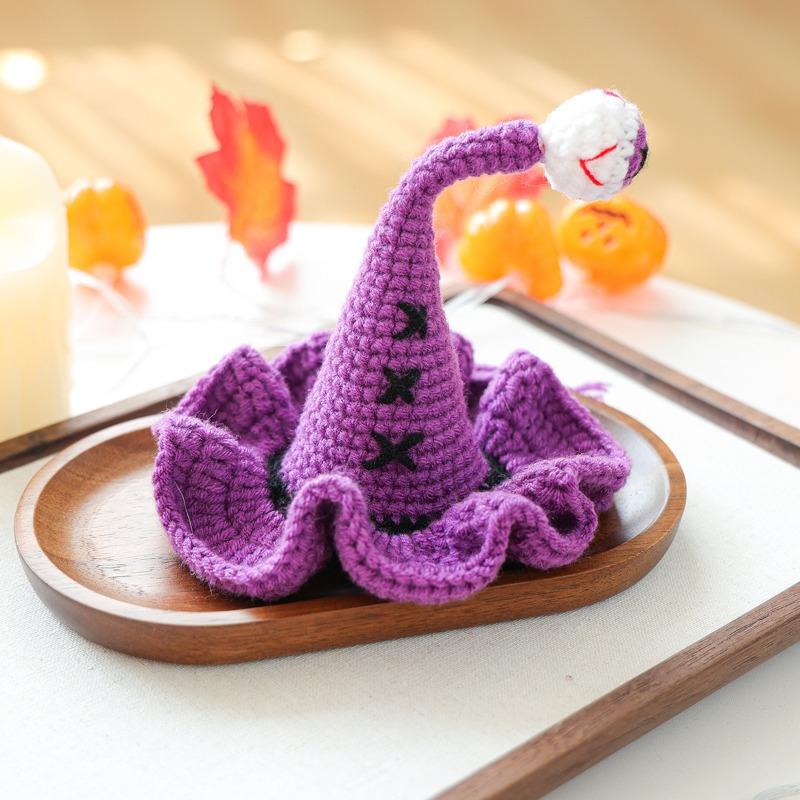 Halloween Pet Witch Costume Set Crochet Pointed Hat With Cloak Bell Decor Holiday Dress Up Outfit for Small Dogs Cats