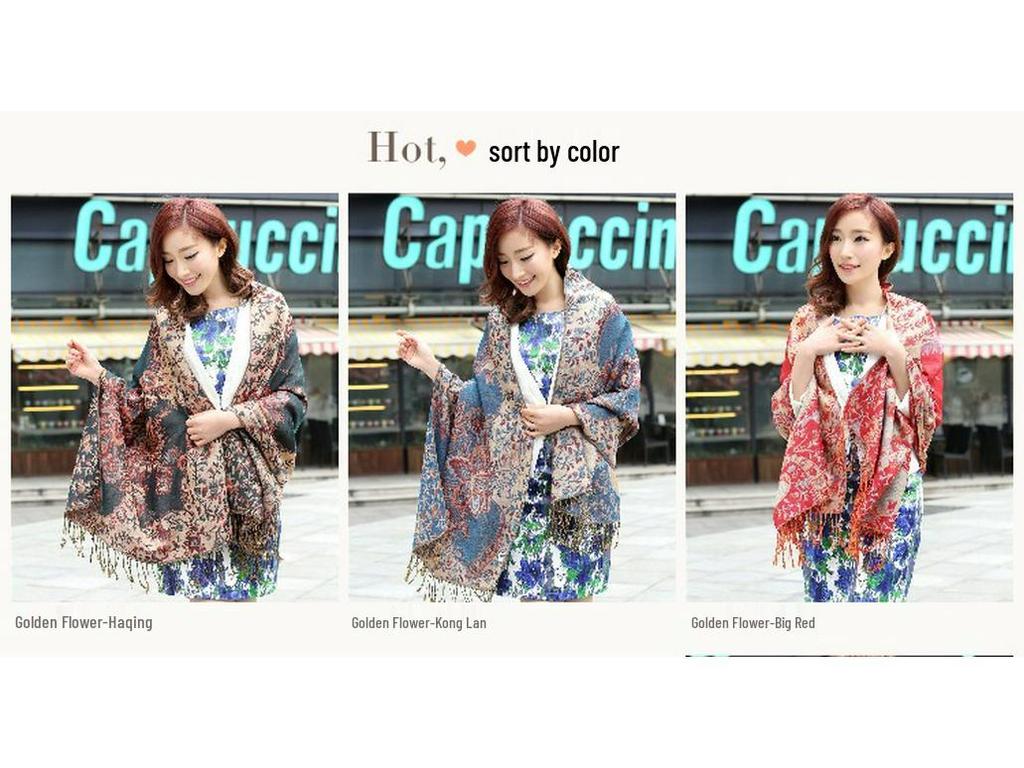 Ethnic Style Double-Sided Gold Thread Jacquard Women's Cheongsam Shawl Scarf - Thickened for Autumn and Winter