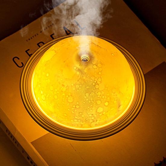 3D Planet Night Light Humidifier Quiet USB Mini Air Humidifier with Wooden Stand Home Office Bedroom Bedside Lamp Desktop Humidifier