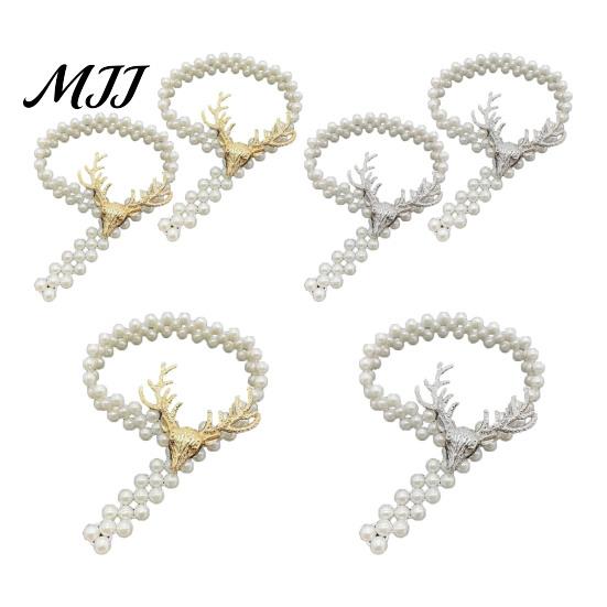 Curtain Tiebacks for Gauze Curtains Deer Head Tieback, Faux Pearl Beaded Stretch Holder, Rental Friendly Holders Adjustable Holdback Bedroom