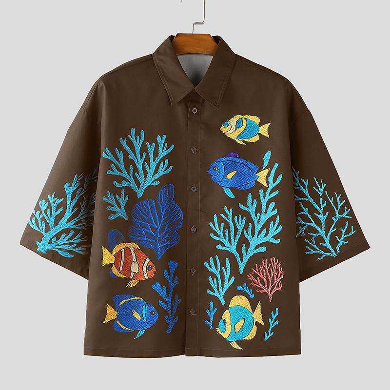 INCERUN Men Casual Loose 3/4 Sleeve Print Oversized Shirts Tops