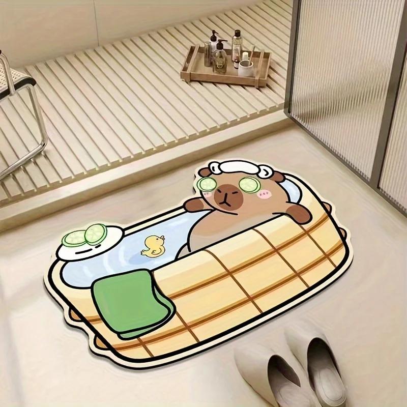 Cute Bathing Capybara Shaped Bath Mat, Kawaii Cartoon Non-slip Absorbent Washable Bathroom Shower Floor Rug