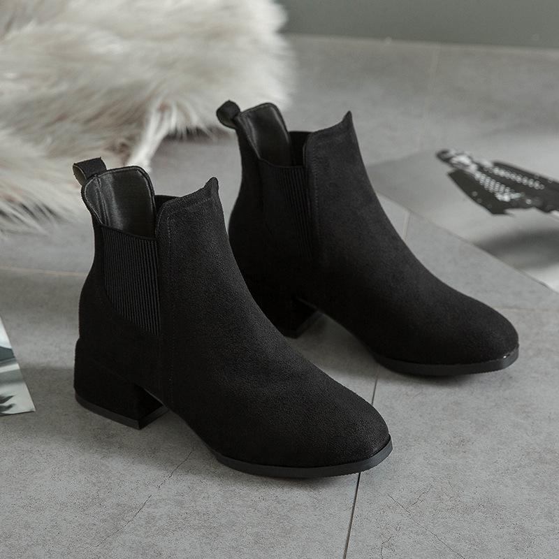 Large Size Chelsea Boots Black Round Head Casual Thick Heel Boots Short Medium Heel British Martin Boots 35 чёрный