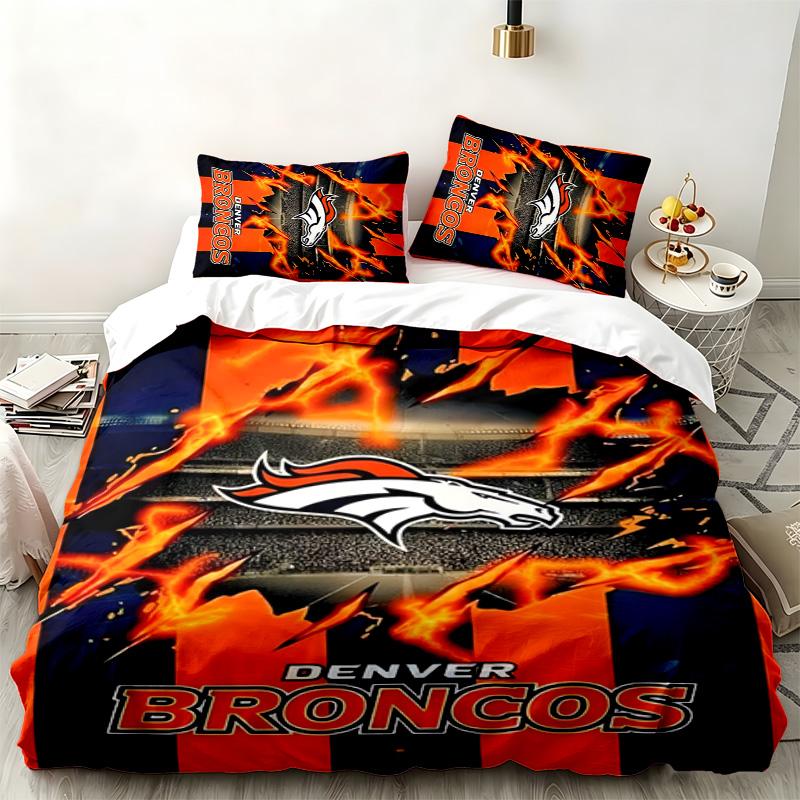 Denver Broncos 3pc Set Perfect for Bedroom Use Comfortable Bedding Set Includes a Duvet Cover and Two Pillowcases Ideal Birthday or Christmas Gift