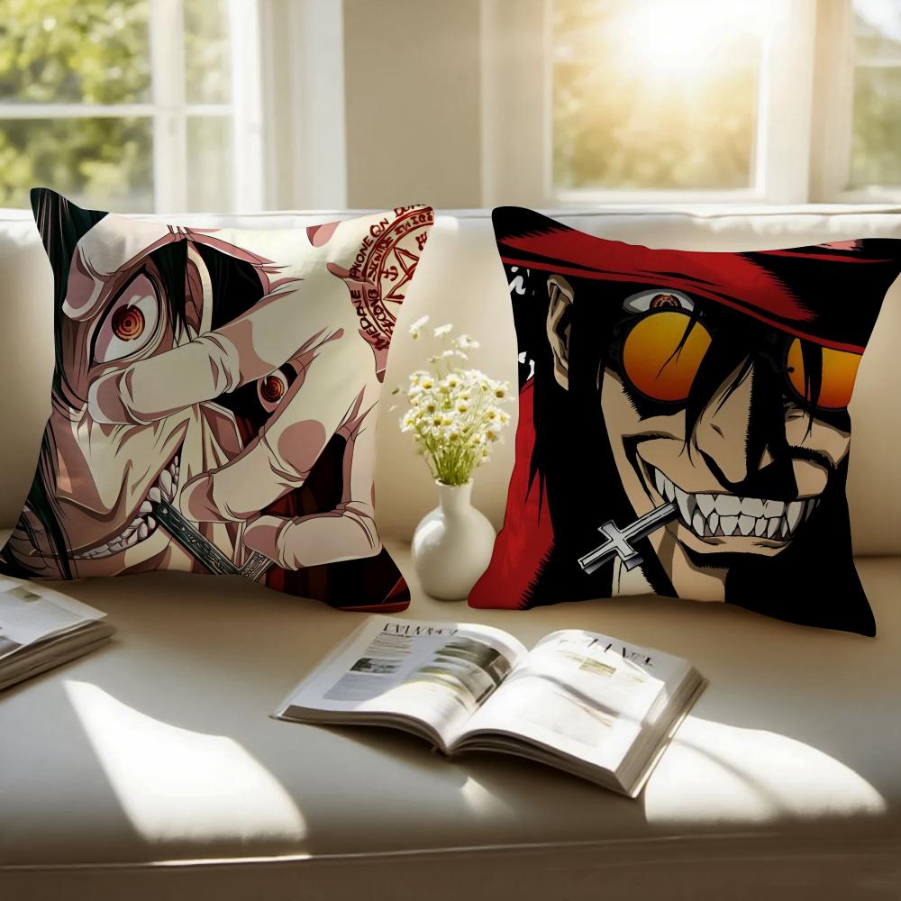 anime dark HHELLSING Cushion Cover Pillowcase Antidustmite Invisible Zipper Short Plush Sofa Cushion