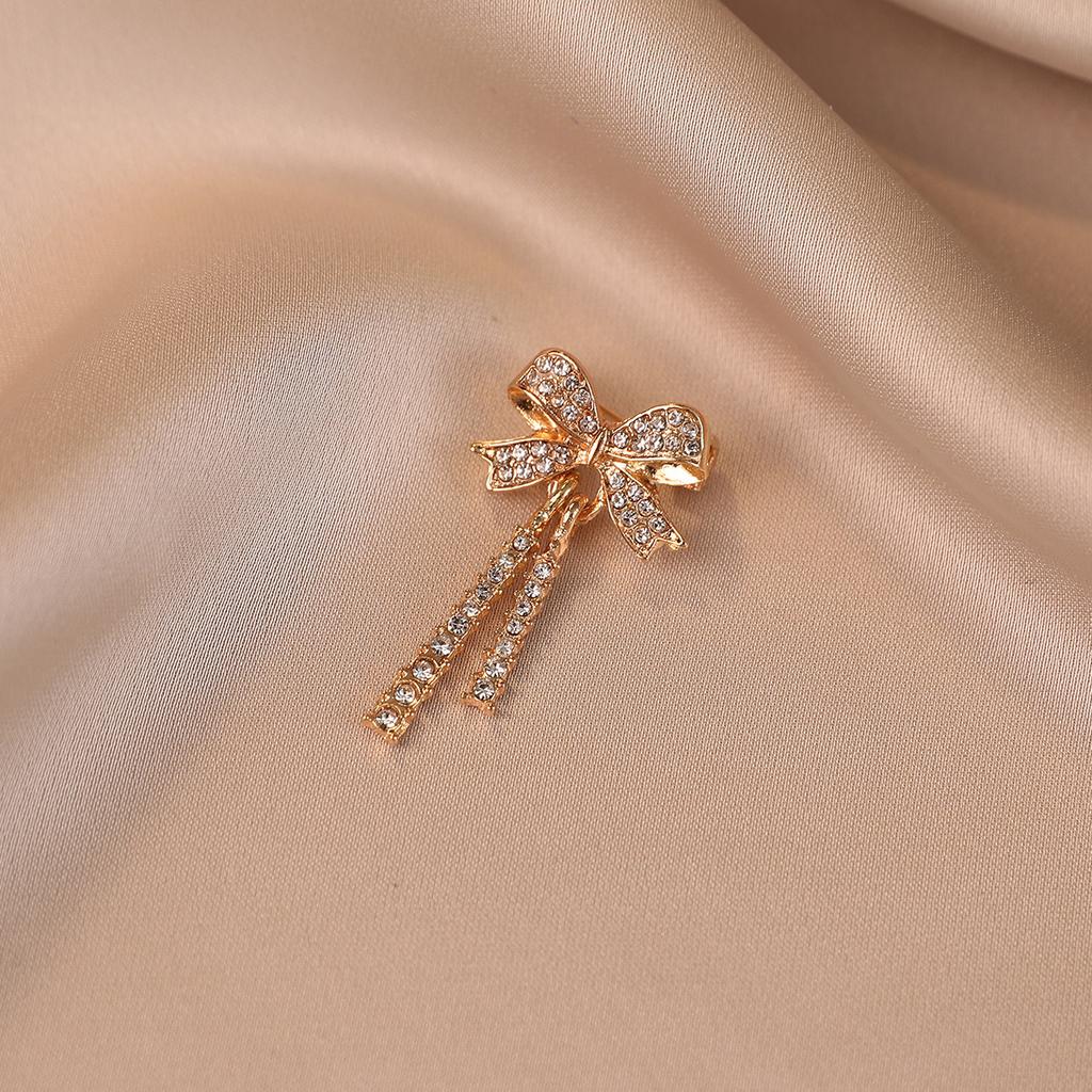 Exquisite Diamantenbesetzte Schleifenbrosche Lange Quaste High-End Koreanischer Stil Einzigartige und Blendfreie Brosche