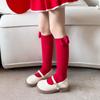 Cotton Bow Hosiery for Kids Middle Tube Children Long Socks Cute New Year Red Socks  Home Socks