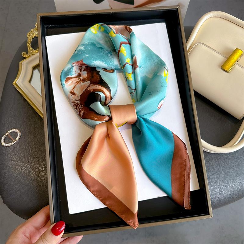 

Женский шелковый шарф с принтом в горошек и животным принтом 70X70см Бандана Женский хиджаб Косынка Повязка для волос Весна Лето Лента Фуляр 70X70cm