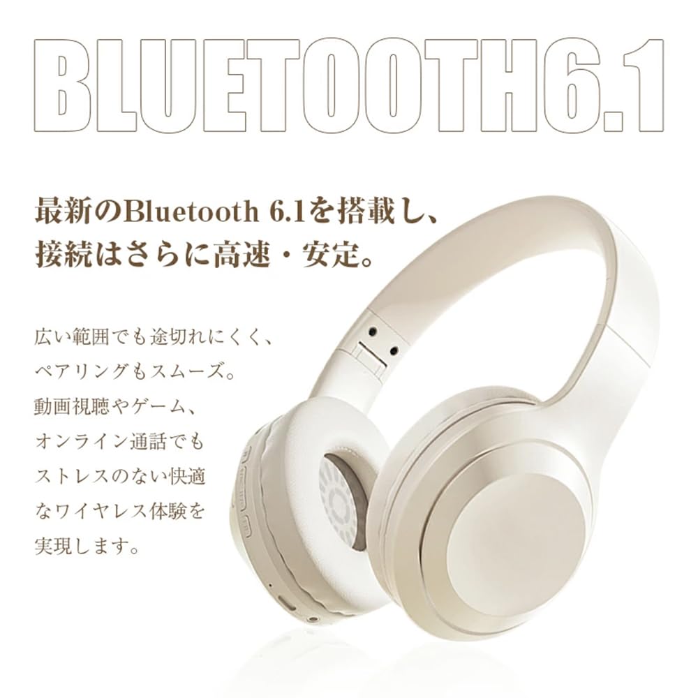 Bluetooth 6.1 Wireless Headphones, 23 Hours of Playback, Multi-Point Support, Ultra-Lightweight (188g), Foldable, with MicroSD Card Compatible, ENC