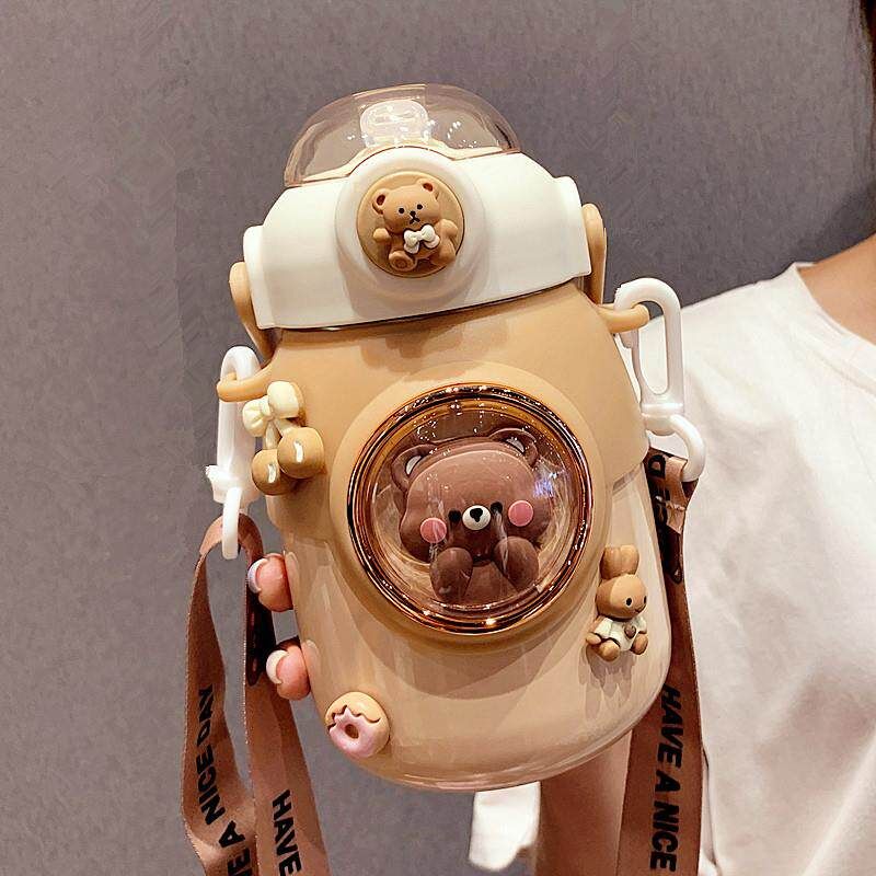 Cute Large-Capacity Thermos Cup 316 for Children with Straw, High-Appearance Portable Insulated Water Bottle for Girls