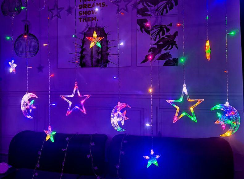 Remote-Control Star & Moon LED Curtain Lights - Colorful Decorative Lights for Christmas & Outdoor Festivities