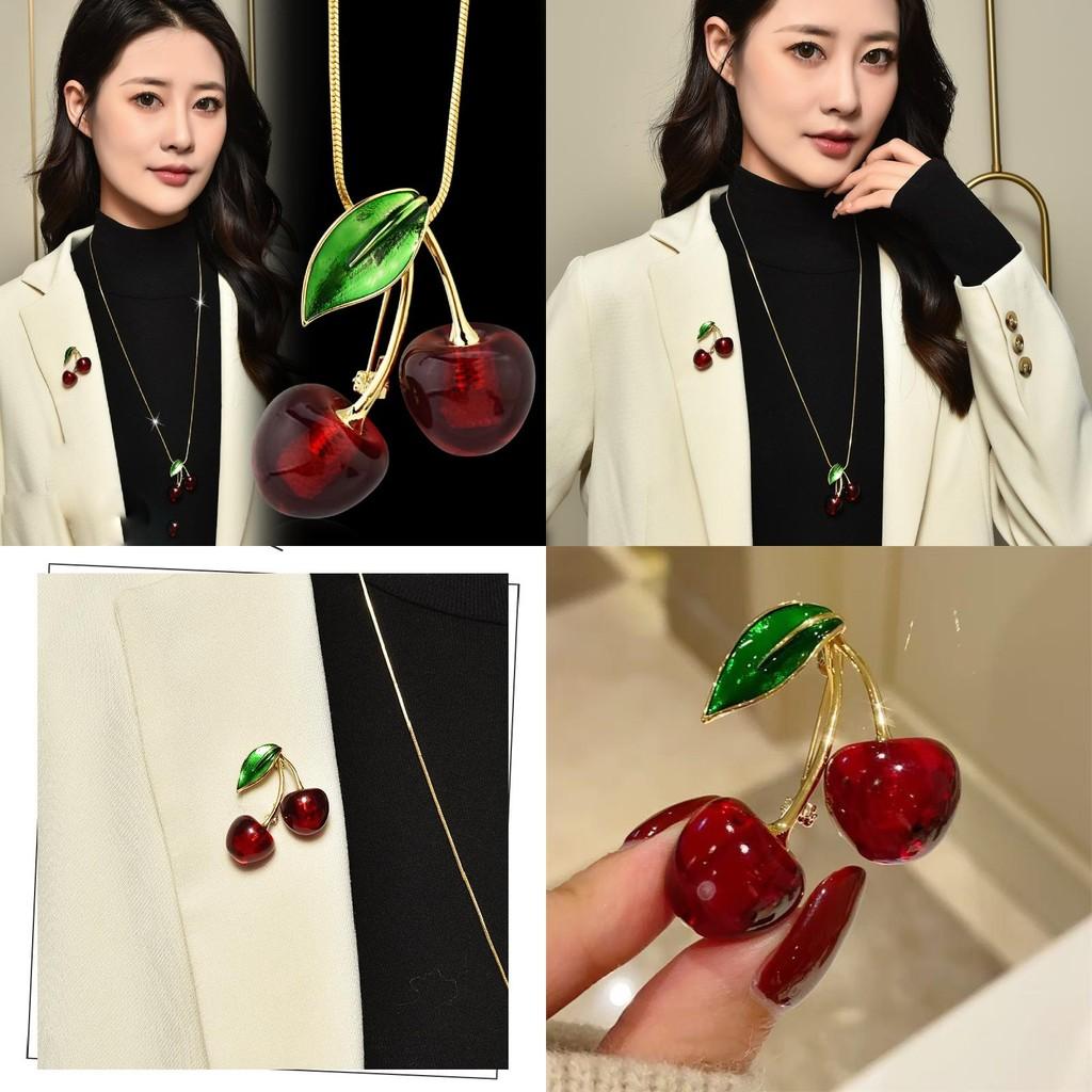 Fashion Cherry Pendant Sweater Necklace Women Decoration Unique Design Features