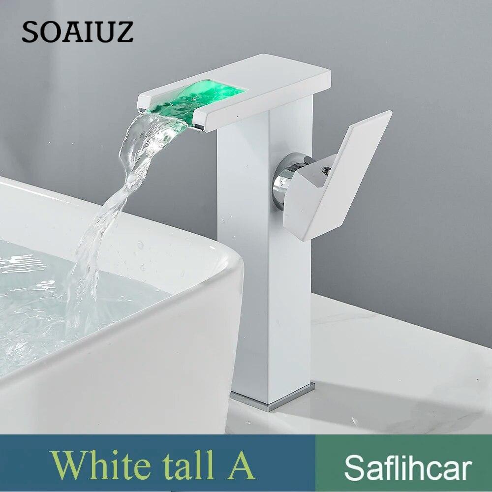 LED Black Basin Faucet Tall And Short Tap Bathroom Single Handle Cold and Hot Water Flow Produces Electricity