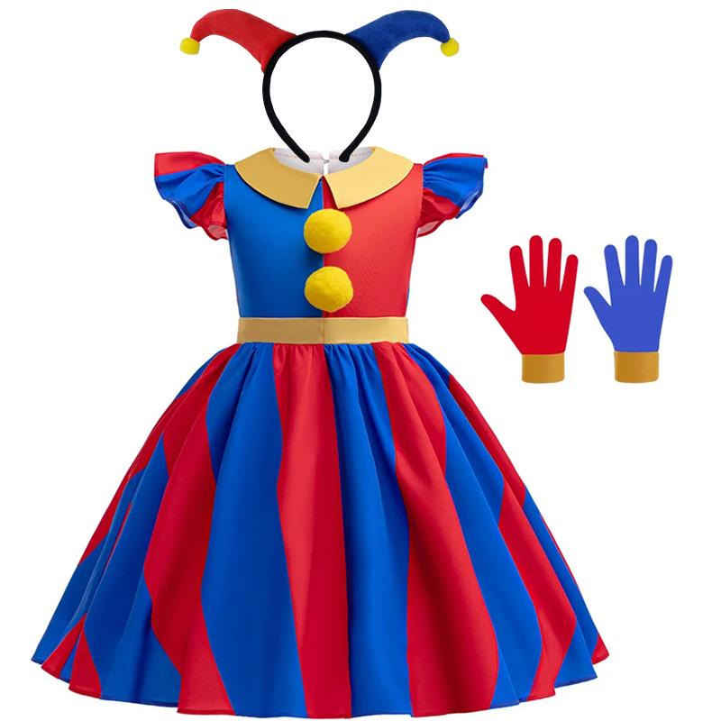 Pomni Cosplay Costume Anime The Amazing Digital Circus Cartoon Uniform Hat Gloves Halloween Party for Girls Boys Costumes