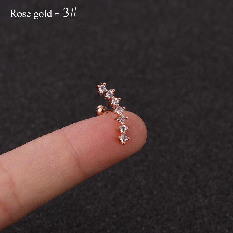 Free Shipping Curved Cz Cartilage Stud Helix Rook Conch Screw Back Earring 10g Stainless Steel Ear Piercing Jewelry
