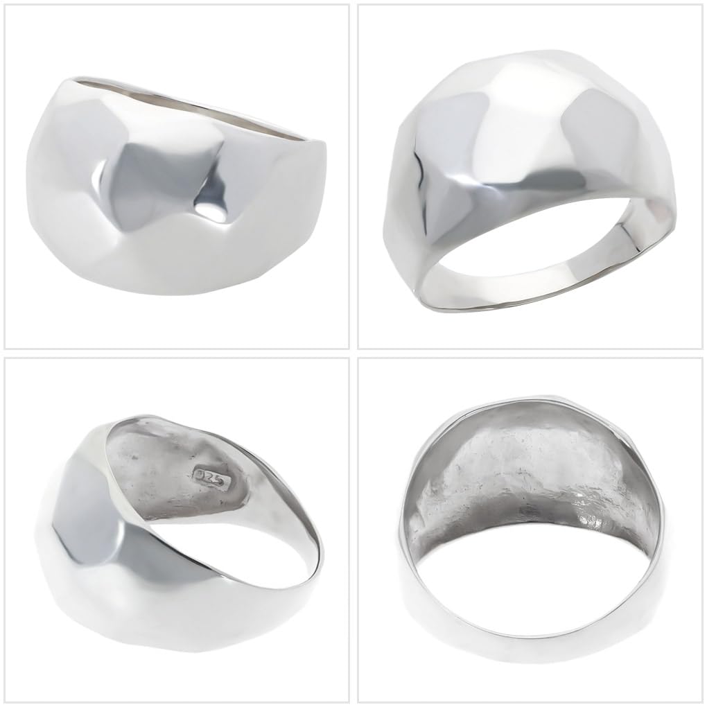 Gin no Hammered Dome Silver 925 Size [Shinjuku Kura] Ring, 22, Men's, Simple, Hammered, Rounded, Random, Wide, Mirror-Finished
